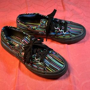 Superga Canvas Sneakers Black with Multi Stripes Size 37 (6.5)